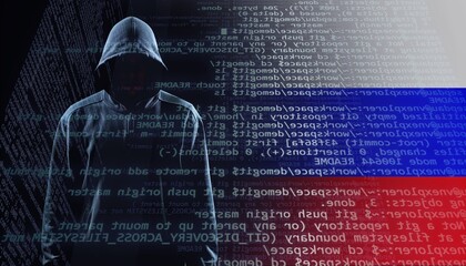 Russian killnet hacker group concept with flag background