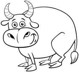 funny bull farm animal character coloring book page