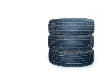 Summer tires on a passenger car on a white background