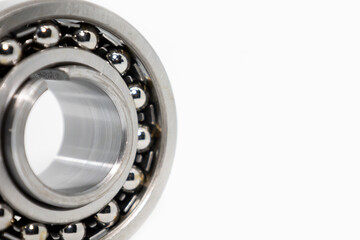 Metal silver ball bearing with balls on white isolated background. Bearing industrial. Part of the car