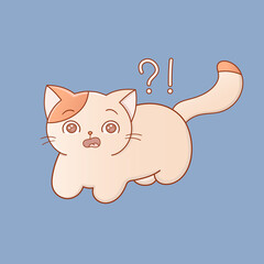 Open-eyed, shocked cat vector illustration, emotional wondering cat