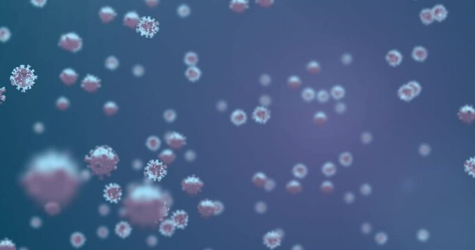 Animation of covid 19 cells floating on blue background
