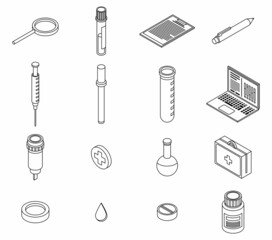 Blood test icons set. Isometric set of blood test vector icons outline isolated on white background