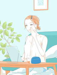 Illustration of a woman applying sunscreen cream to her face