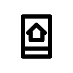 Simple house and smartphone icon, Vector outline icon on white background.