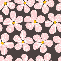 Simple floral background. Minimalist botanical seamless pattern. Stylized nature shapes. Scandinavian design. Fashion vector print with cartoon flowers