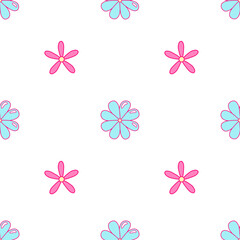 Daisy flowers from 1970 or y2k vibe. Vector seamless pattern in pinbk and blue colors. Hand-drawn illustration in flat style for groovy background, wallpaper, fabric, textile.