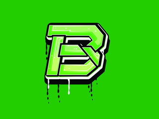 B Hand lettering Graffiti Typography with Dripping Vector Template