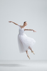 Young Beautiful Female Ballerina Posing on Studio Background - 511045111