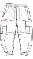 Men Cargo Pants outline  Vector Template, Men Cargo Pants in a sketch style, trainers template outline, vector Illustration.
