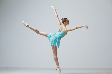 Young Beautiful Female Ballerina Posing on Studio Background