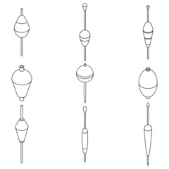 Bobber icons set. Isometric set of bobber vector icons outline isolated on white background © ylivdesign