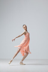 Young Beautiful Female Ballerina Posing on Studio Background - 511045339