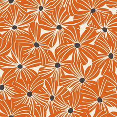 Fototapeta na wymiar Simple floral background. Minimalist botanical seamless pattern. Stylized nature shapes. Scandinavian design. Fashion vector print with cartoon flowers