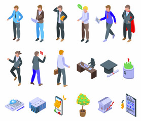 Obraz na płótnie Canvas Commercial director icons set isometric vector. Career company. Business corporate