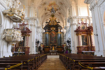 Fototapeta premium Innenansicht Schönenbergkirche am Schönenberg nahe Ellwangen (Jagst) in Baden-Württemberg