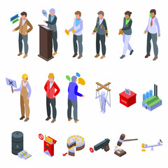 Lobbyist icons set isometric vector. Political action. Business customer