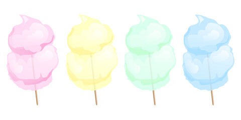 Candy floss in four different colours isolated on white. EPS10 vector format.