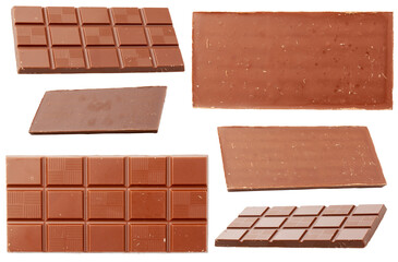 Milk chocolate bar. Top and bottom view of chocolate bar, isolated on white background.
