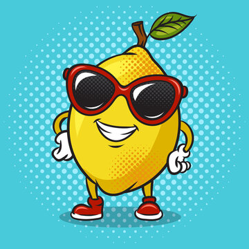 recommend clip art: Cartoon lemon in sunglasses pop art retro vector illustration. Comic book style imitation.