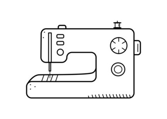 Icon classic sewing machine for homemade. Vector illustration of an electric sewing machine textile factory.