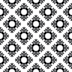 Geometric seamless pattern, ornament, black and white background, fashion print, vector texture.