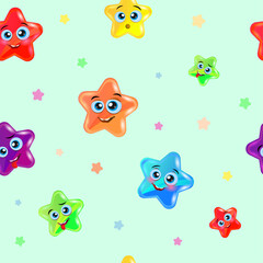 Cute smiling stars pattern. Vector background for baby and kids design.