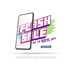 Flash Sale with mobile phone vector design, shopping day sale