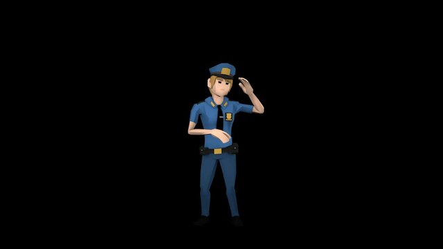 Female Officer Macarena Dance animation.Full HD 1920&times;1080.8 Second Long.Transparent Alpha video.LOOP.
