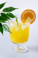 Glass of Orange Juice Healthy Diet Citrus Juice Vertical Blue Background