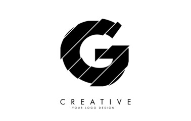 Black Letter G with abstract sliced effect logo design. Abstract vector illustration with creative cuts.