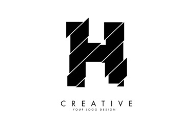 Black Letter H with abstract sliced effect logo design. Abstract vector illustration with creative cuts.