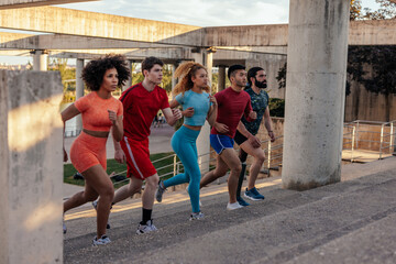 Runners training outdoors in the city