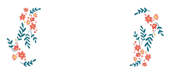 Flower border template with copy space. Hand drawn vector design