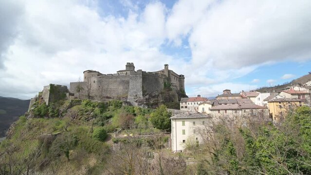 Bardi Castle dominates the village of the same name in the province of Parma, Italy