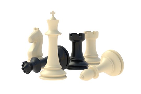 Set of chess figures isolated on white background. 3d render