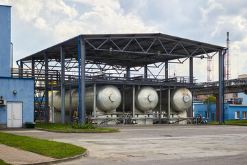 Carbon dioxide production plant. Cryogenic tank co2 carbonic acid distillation storage. Part of...