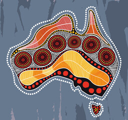 Map of Australia decorated with aboriginal design - obrazy, fototapety, plakaty