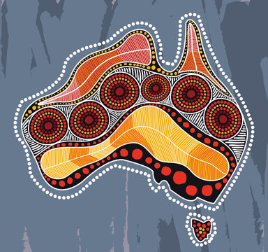 Map of Australia decorated with aboriginal design