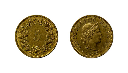 5 switzerland helvetia coin of 1992