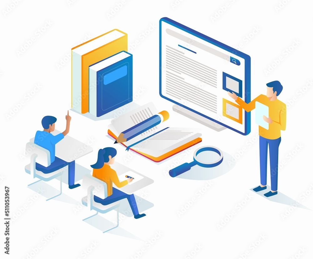 Poster teachers and students learn in class