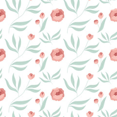 Peony flower. Peonies seamless pattern on a white background. Vector illustration in botanical style.
