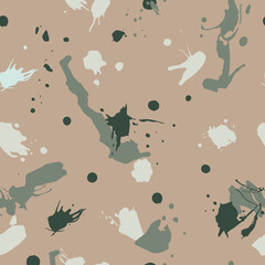 Hand painted stains, splashes and dots pattern. 