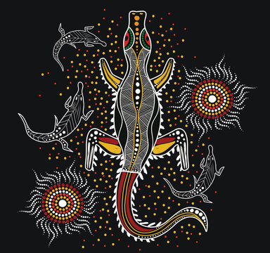 Aboriginal Style Of Crocodile Art - Illustration