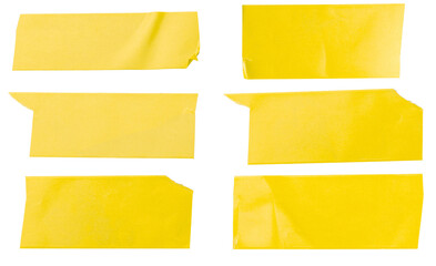 Yellow glossy paper. A set of torn horizontal and paper ribbons of various sizes isolated on a white background.