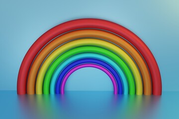 Abstract rainbow on a blue background with a glossy effect, LGBT sign, 3D rendering