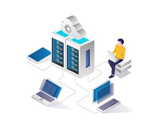 Man working on cloud server