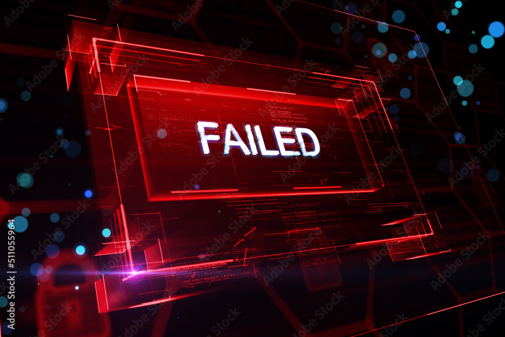 Poster Cyber security or personal data protection concept with digital red glowing failed sign in virtual glowing frame on abstract background. 3D rendering