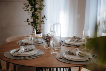 dining room of a modern country house, served table