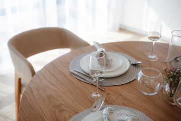 dining room of a modern country house, served table